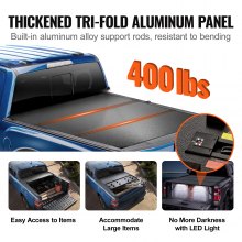 VEVOR Tri-Fold Truck Bed Tonneau Cover, Compatible with 2015-2024 Ford F-150, Lightning, Styleside 5.5' (65.4") Bed, Fit 5.6' x 5.4'/5.5' x 5.4' (67.1" x 65.2"/65.4" x 65.2") Inside Bed, 400lbs, Black