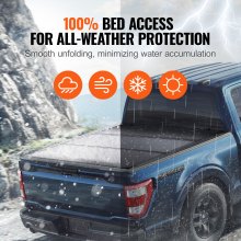 VEVOR Tri-Fold Truck Bed Tonneau Cover, Compatible with 2015-2024 Ford F-150, Lightning, Styleside 1661 mm Bed, Fit 1704 x 1656 mm/1661 x 1656 mm Inside Bed, 181.4 kg Load Capacity, LED Light, Black
