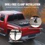 red pickup truck with VEVOR tri-fold truck bed cover featuring drill-free clamp installation and enhanced screw stability.