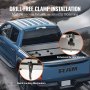 ram truck with VEVOR truck bed cover featuring drill-free clamp installation and quick locking mechanism.