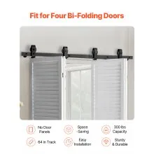 Bi-Folding Sliding Barn Door Hardware Track Kit 64" for Four 15" Doors