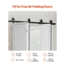 Kit de riel de herrajes para puerta corrediza plegable de granero de 52" para cuatro puertas de 12