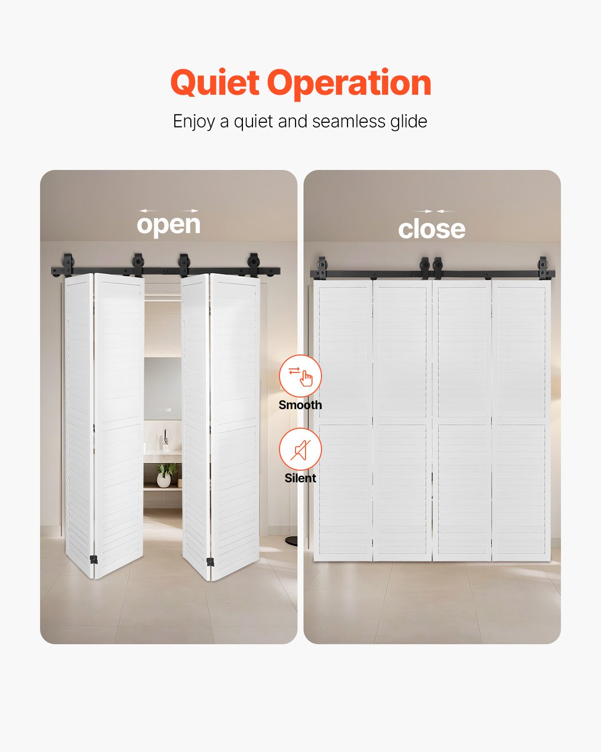 VEVOR Bi-Folding Sliding Barn Door Hardware Track Kit, 52" Top Mount Track Kit, Slide Smoothly & Quietly, Heavy Duty, Easy to Install, Suitable for Four 12" Closet Pantry Laundry Doors (Not Included)