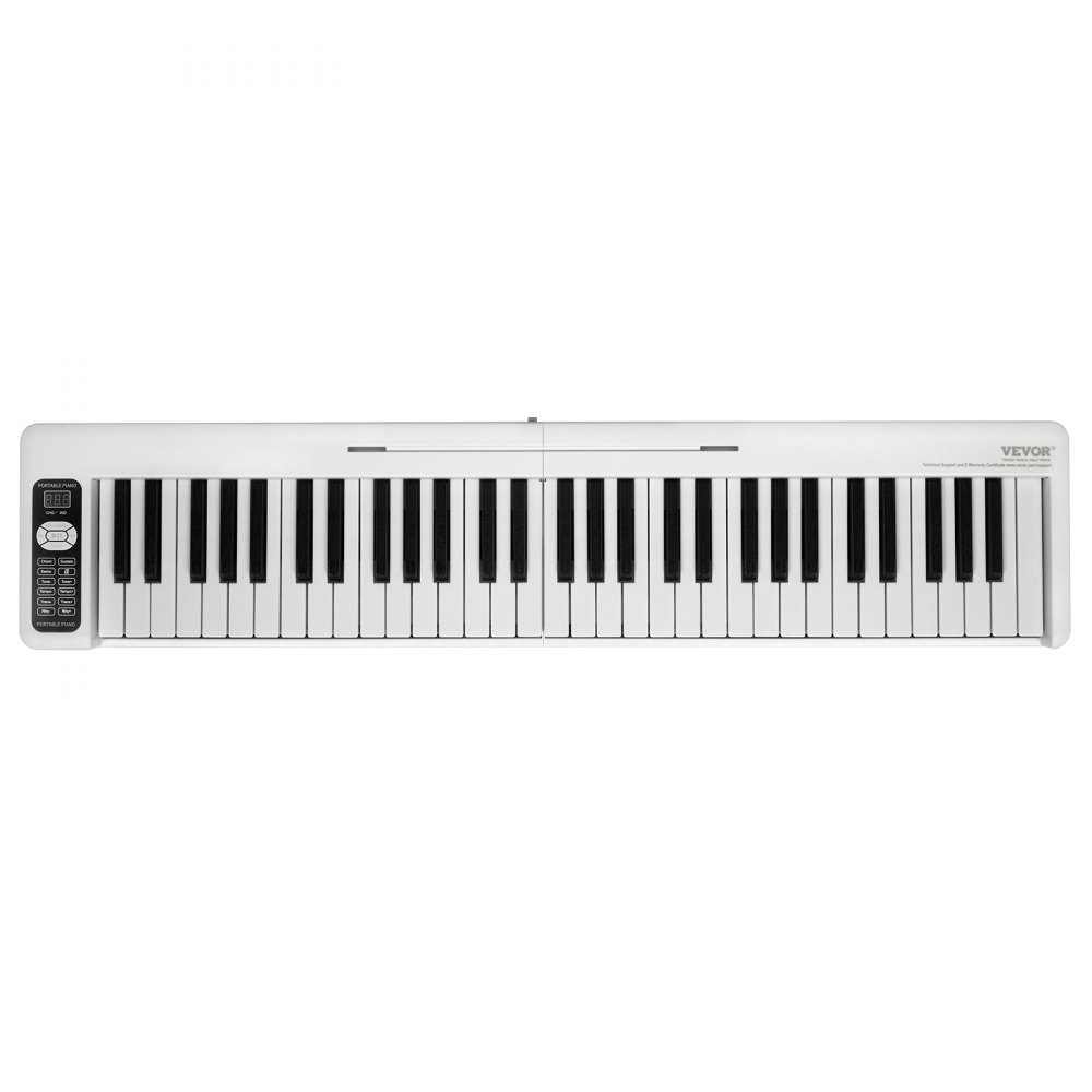 VEVOR 61 Key Folding Keyboard Piano, Bluetooth & MIDI, Portable Electronic Digital Foldable Piano with Sustain Pedal Touch Sensitive Lighted Keys Bag, Rechargeable for Beginners Teens Adults, White