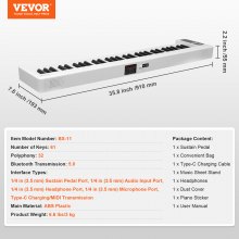 VEVOR 61 Key Folding Keyboard Piano Portable Foldable Piano Bluetooth MIDI White