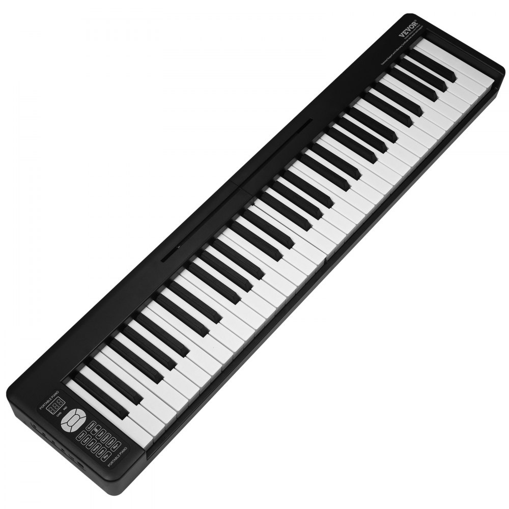 VEVOR 61 Key Folding Keyboard Piano, Bluetooth & MIDI, Portable Electronic Digital Foldable Piano with Sustain Pedal Touch Sensitive Lighted Keys Bag, Rechargeable for Beginners Teens Adults, Black