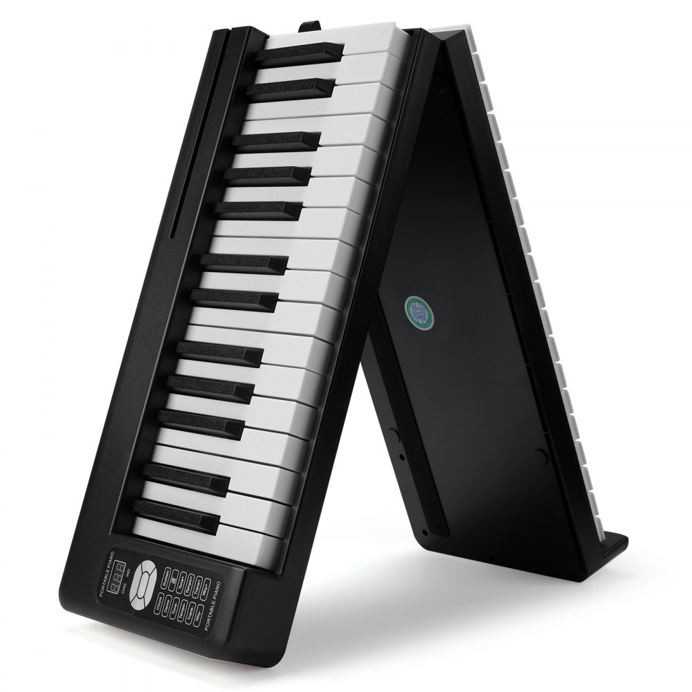 VEVOR 61 Key Folding Keyboard Piano, Bluetooth & MIDI, Portable Electronic Digital Foldable Piano with Sustain Pedal Touch Sensitive Lighted Keys Bag, Rechargeable for Beginners Teens Adults, Black