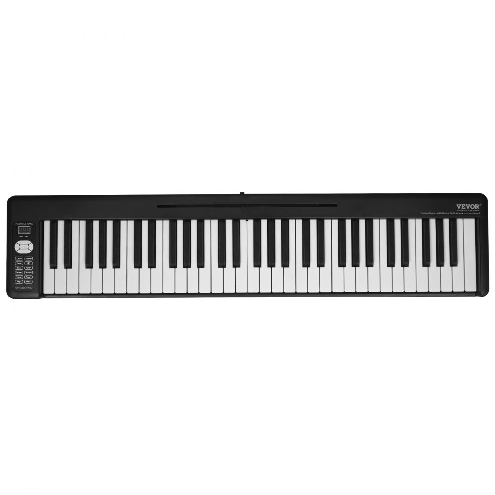 VEVOR 61 Key Folding Keyboard Piano, Bluetooth & MIDI, Portable Electronic Digital Foldable Piano with Sustain Pedal Touch Sensitive Lighted Keys Bag, Rechargeable for Beginners Teens Adults, Black
