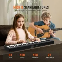 VEVOR 61 Key Folding Keyboard Piano, Bluetooth & MIDI, Portable Electronic Digital Foldable Piano with Sustain Pedal Touch Sensitive Lighted Keys Bag, Rechargeable for Beginners Teens Adults, Black