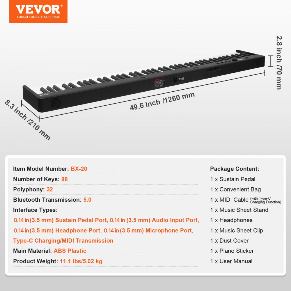 VEVOR 88 Key Folding Keyboard Piano, Bluetooth & MIDI, Portable Electronic Digital Foldable Piano with Sustain Pedal Bag Touch Sensitive Keys Headphones, Rechargeable for Beginners Teens Adults, Black