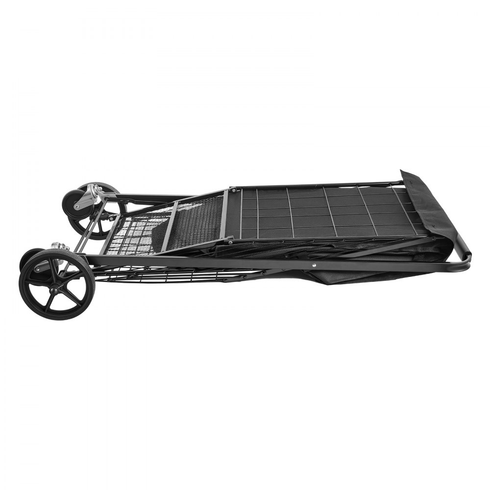 VEVOR Folding Shopping Cart, 92L + 23L Dual-Basket Grocery Utility Cart,100kg Capacity, Steel Rolling Utility Cart with Waterproof Liner & 360° Swivel Wheel for Laundry, Shopping, Camping, Grocery