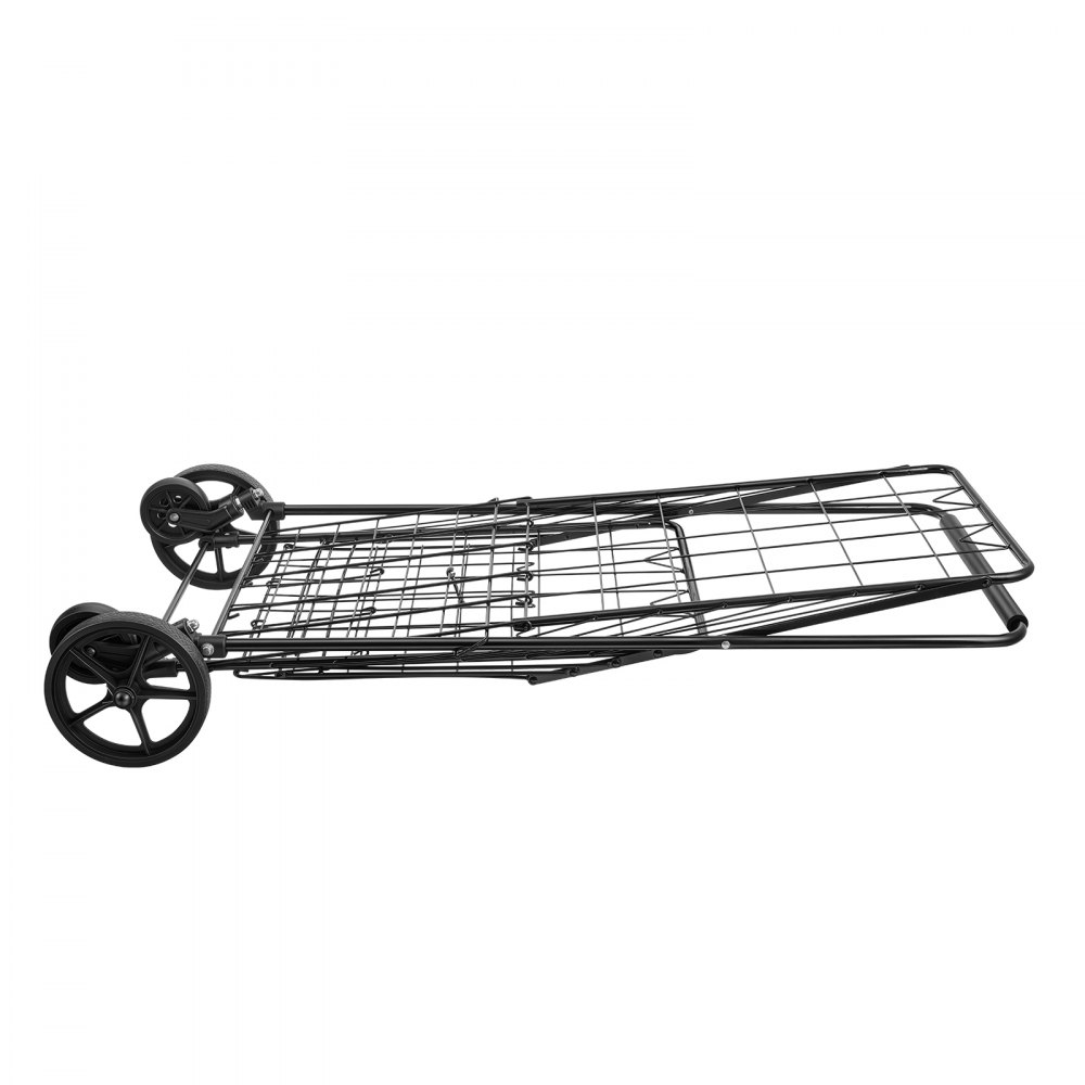 VEVOR Folding Shopping Cart, 97L + 22L Dual-Basket Grocery Utility Cart, 50kg Heavy Duty Capacity, Steel Rolling Utility Cart with 360° Swivel Wheels for Laundry, Shopping, Camping, Groceries