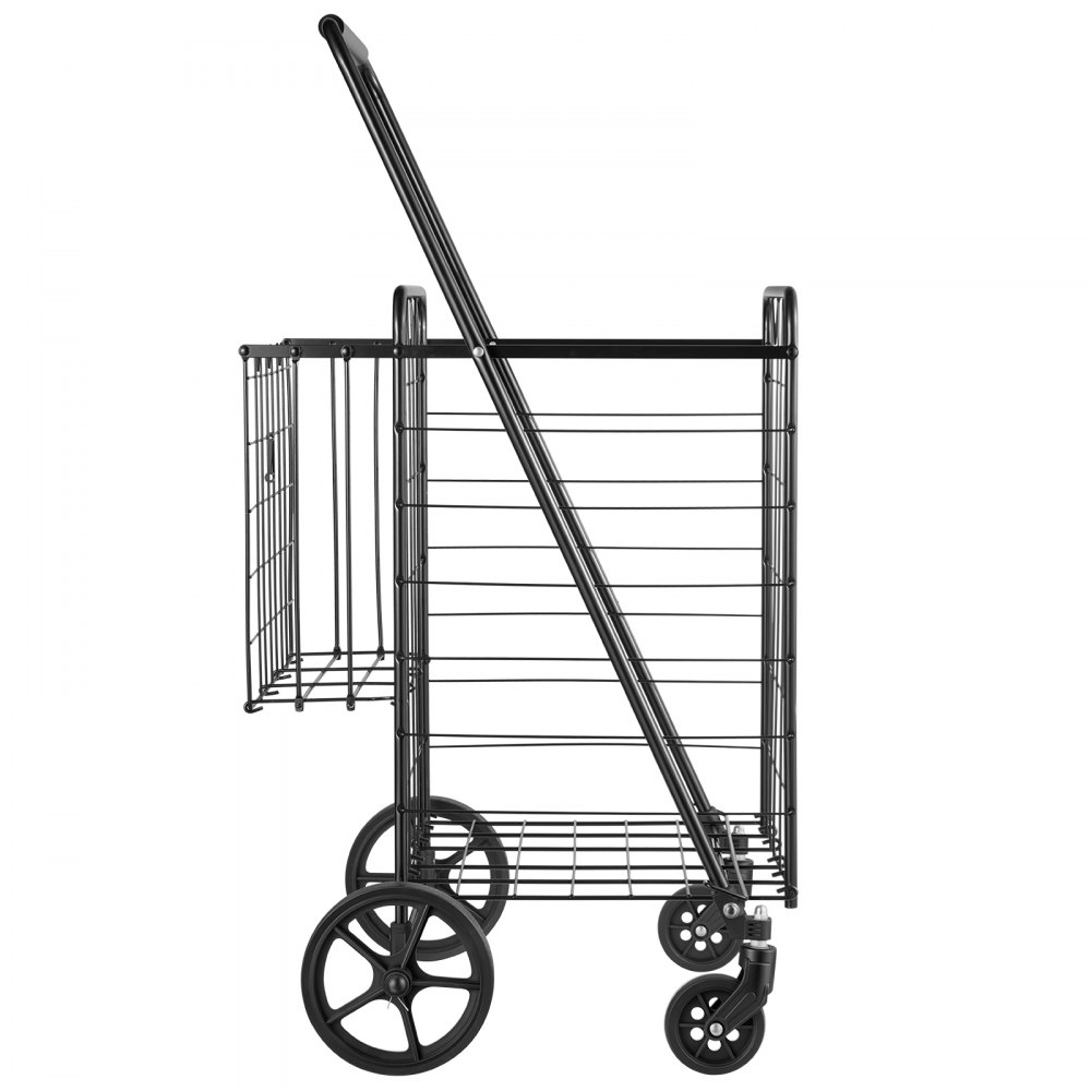 VEVOR Folding Shopping Cart, 97L + 22L Dual-Basket Grocery Utility Cart, 50kg Heavy Duty Capacity, Steel Rolling Utility Cart with 360° Swivel Wheels for Laundry, Shopping, Camping, Groceries