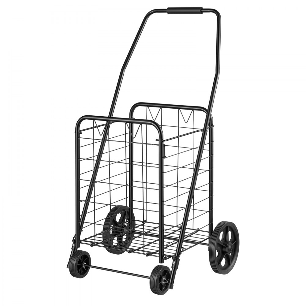 VEVOR Folding Shopping Cart, 44L Grocery Utility Cart on 4 Wheels, 40.8kg Load Capacity, Heavy Duty Rolling Collapsible Basket Cart for Laundry, Shopping, Camping, Grocery, Luggage - Black