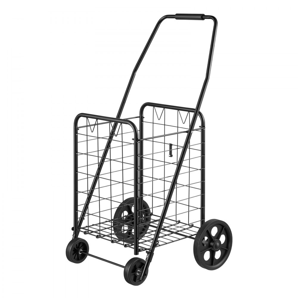 VEVOR Folding Shopping Cart, 44L Grocery Utility Cart on 4 Wheels, 40.8kg Load Capacity, Heavy Duty Rolling Collapsible Basket Cart for Laundry, Shopping, Camping, Grocery, Luggage - Black