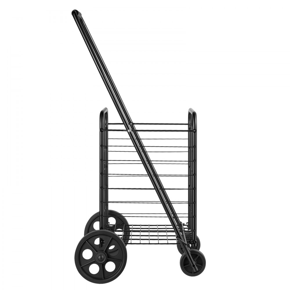 VEVOR Folding Shopping Cart, 44L Grocery Utility Cart on 4 Wheels, 40.8kg Load Capacity, Heavy Duty Rolling Collapsible Basket Cart for Laundry, Shopping, Camping, Grocery, Luggage - Black