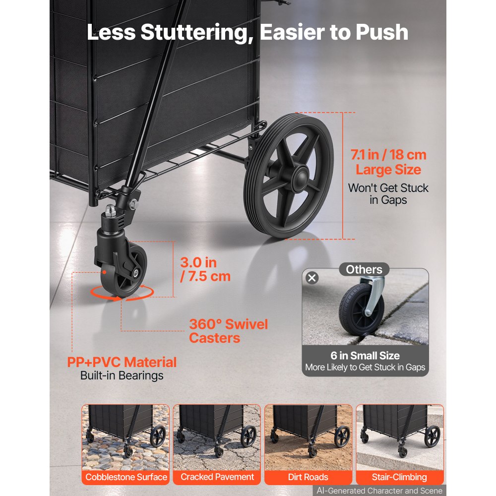 VEVOR Folding Shopping Cart, 67L + 13L Dual-Basket Grocery Cart, 45.4kg Capacity, Steel Rolling Utility Cart with Waterproof Liner & 360° Swivel Wheel for Laundry, Shopping, Camping, Grocery