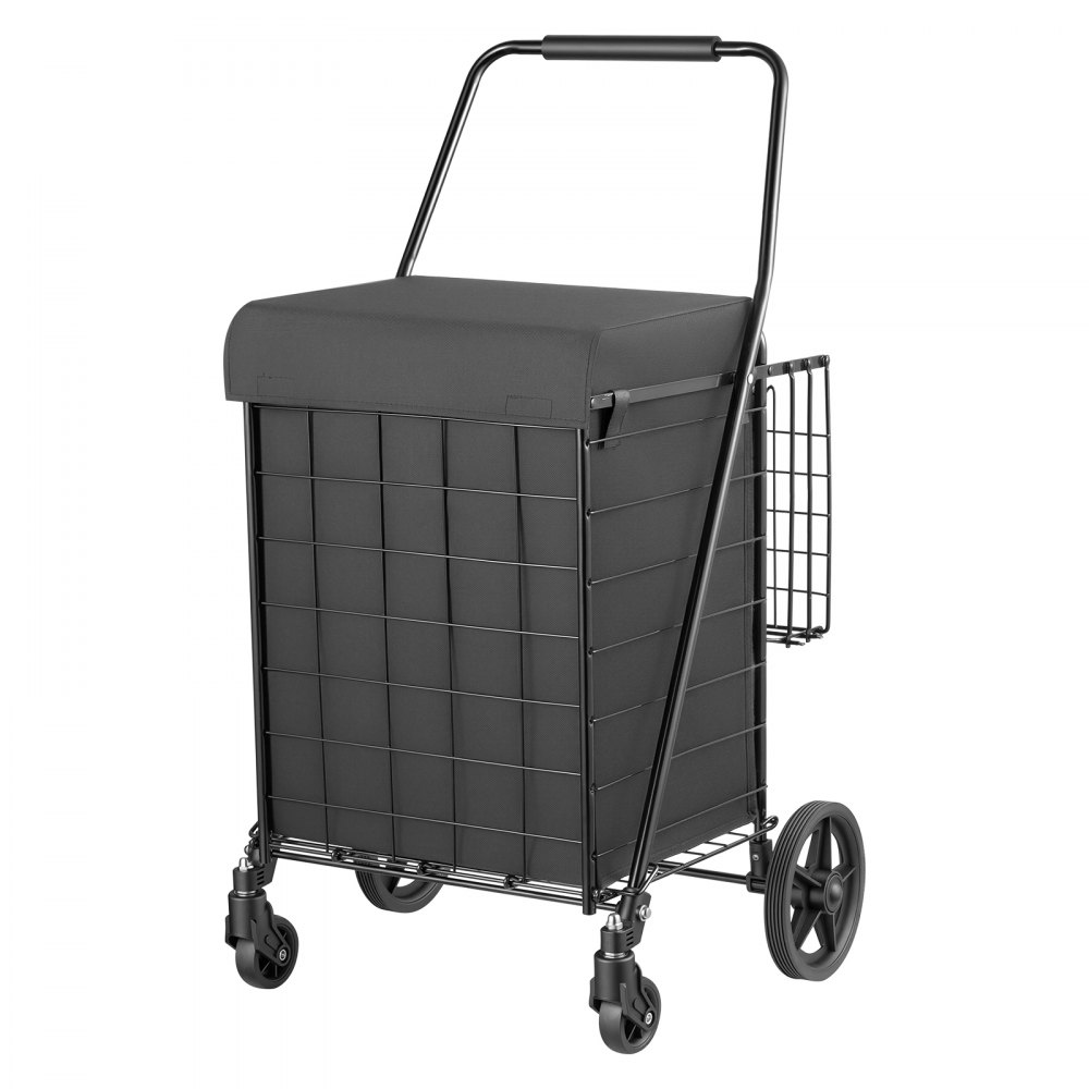 VEVOR Folding Shopping Cart, 67L + 13L Dual-Basket Grocery Cart, 45.4kg Capacity, Steel Rolling Utility Cart with Waterproof Liner & 360° Swivel Wheel for Laundry, Shopping, Camping, Grocery