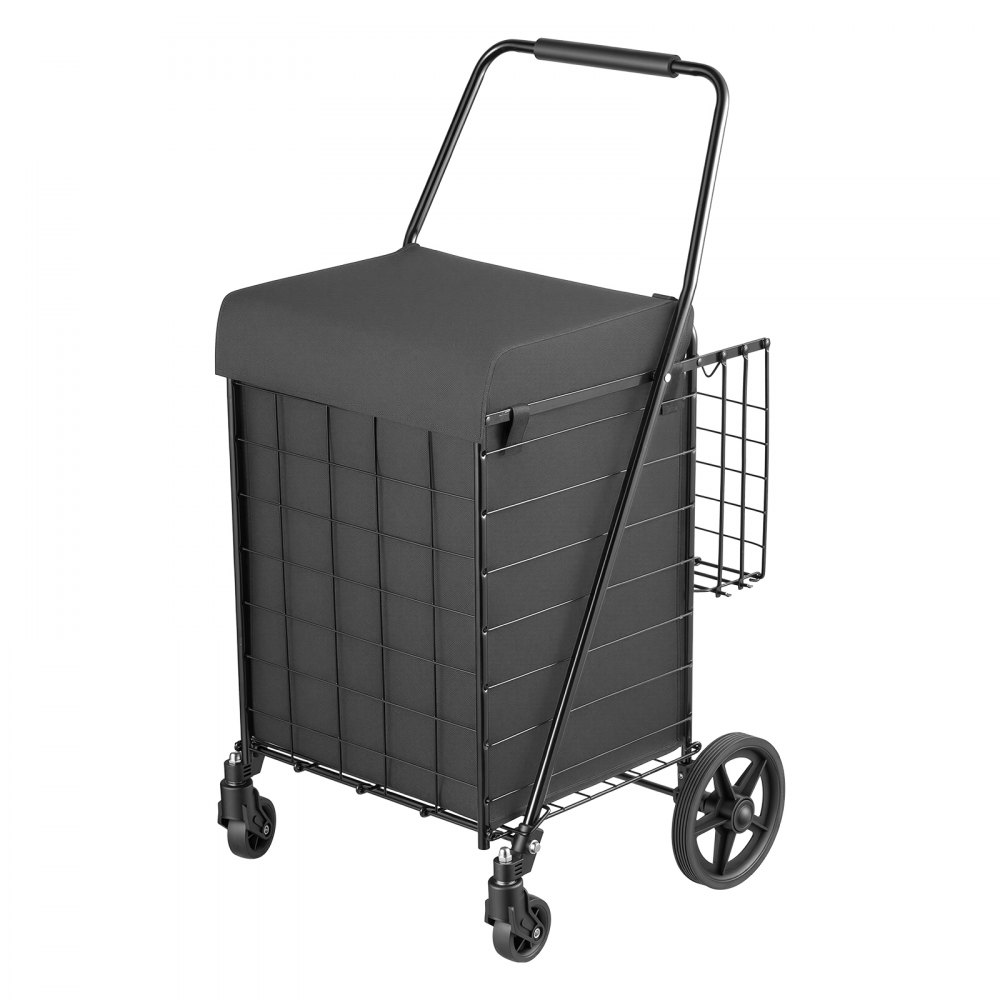 VEVOR Folding Shopping Cart, 67L + 13L Dual-Basket Grocery Cart, 45.4kg Capacity, Steel Rolling Utility Cart with Waterproof Liner & 360° Swivel Wheel for Laundry, Shopping, Camping, Grocery