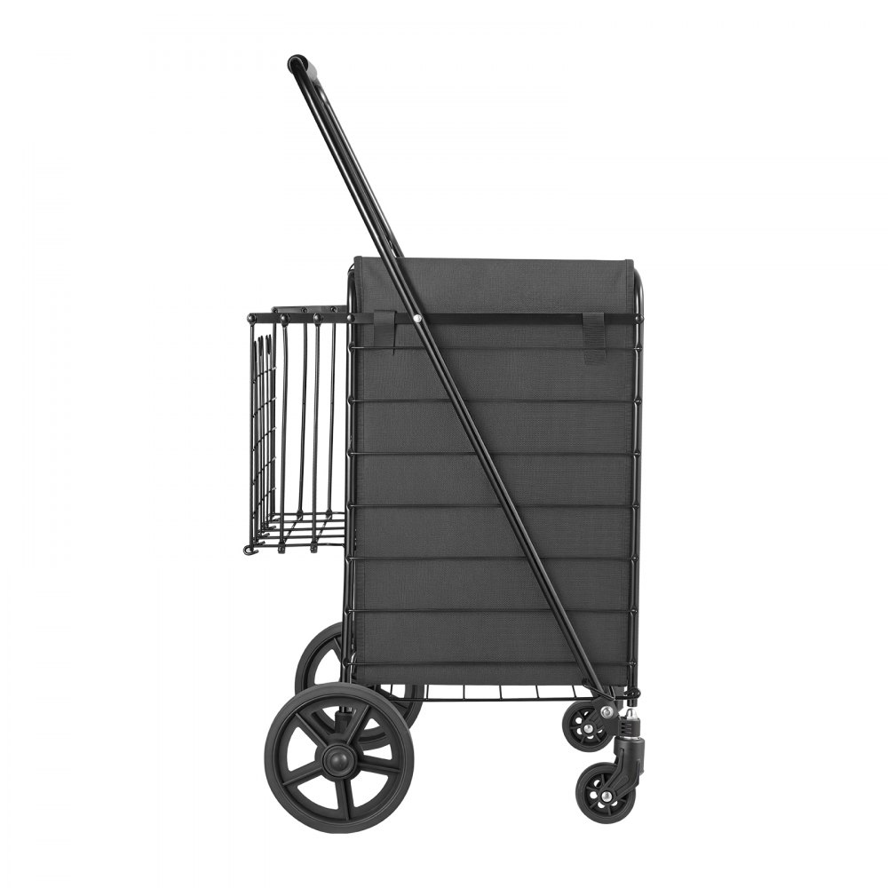 VEVOR Folding Shopping Cart, 67L + 13L Dual-Basket Grocery Cart, 45.4kg Capacity, Steel Rolling Utility Cart with Waterproof Liner & 360° Swivel Wheel for Laundry, Shopping, Camping, Grocery