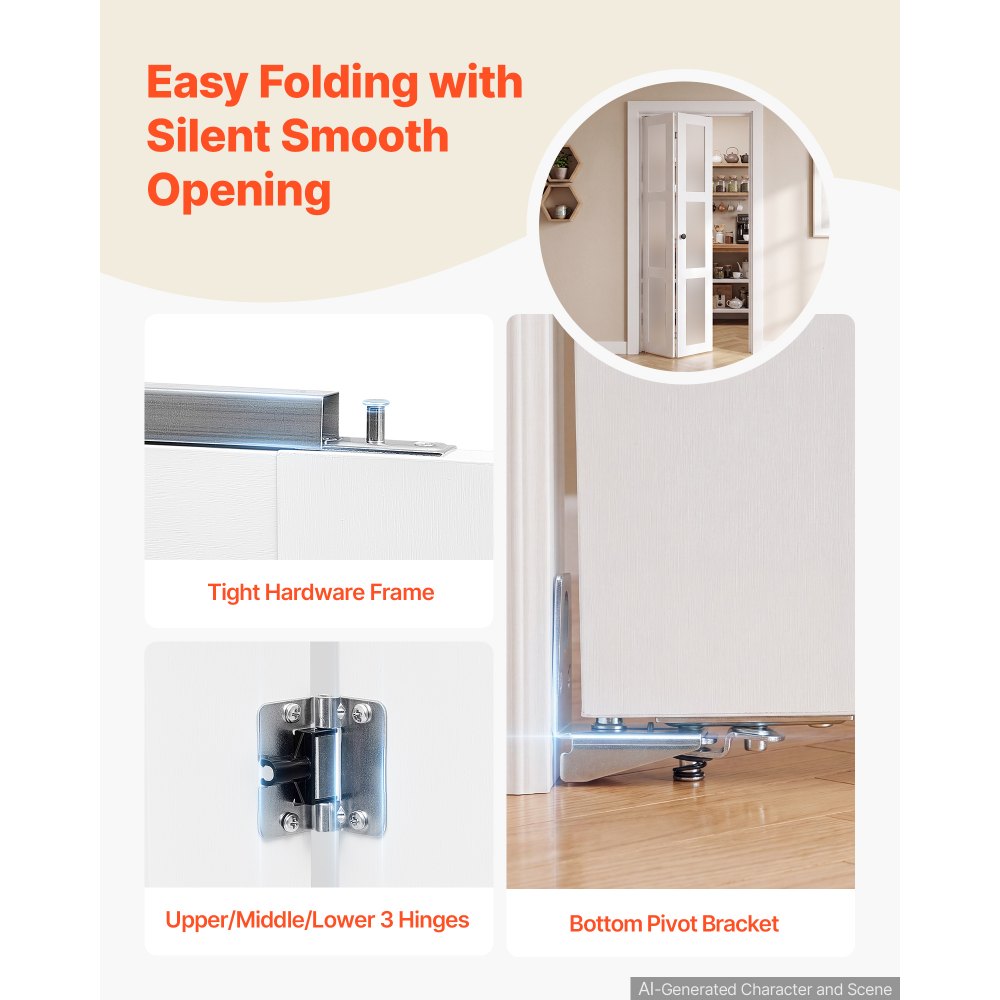 VEVOR Bifold Closet Doors 2-Panel, 30" (Double 15") x 80", 3-Lite Frosted Glass Bifold Barn Door with Metal Hardware Kit & Sturdy Composite Frame, Modern Stylish & Space-Saving for Closets Bedrooms