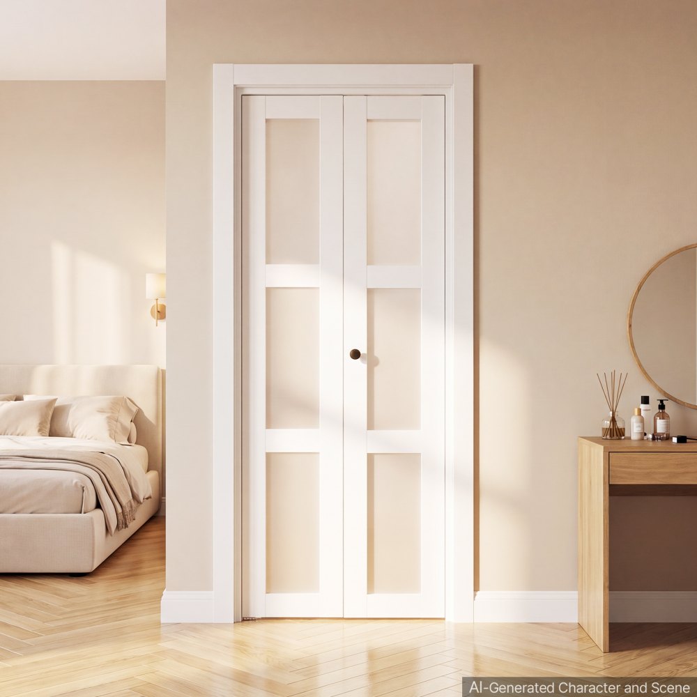 VEVOR Bifold Closet Doors 2-Panel, 30" (Double 15") x 80", 3-Lite Frosted Glass Bifold Barn Door with Metal Hardware Kit & Sturdy Composite Frame, Modern Stylish & Space-Saving for Closets Bedrooms
