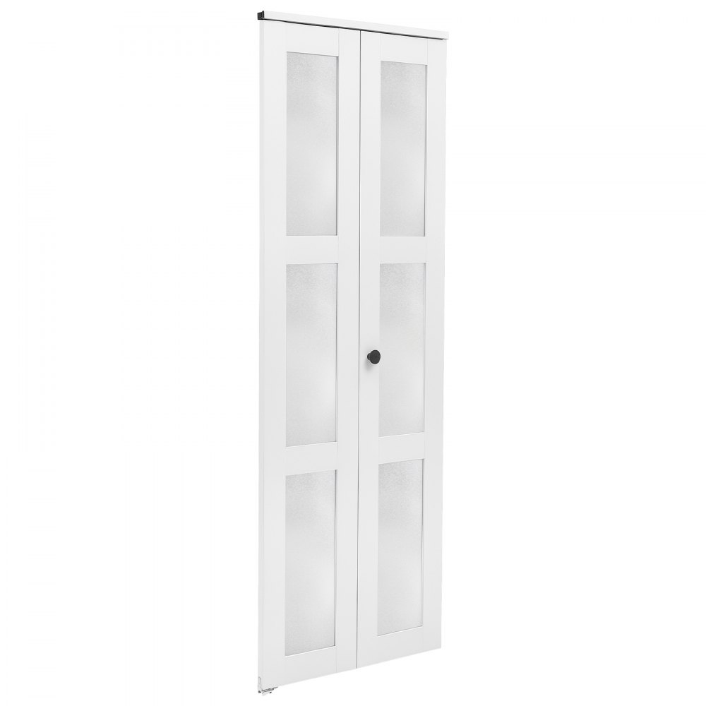 VEVOR Bifold Closet Doors 2-Panel, 30" (Double 15") x 80", 3-Lite Frosted Glass Bifold Barn Door with Metal Hardware Kit & Sturdy Composite Frame, Modern Stylish & Space-Saving for Closets Bedrooms
