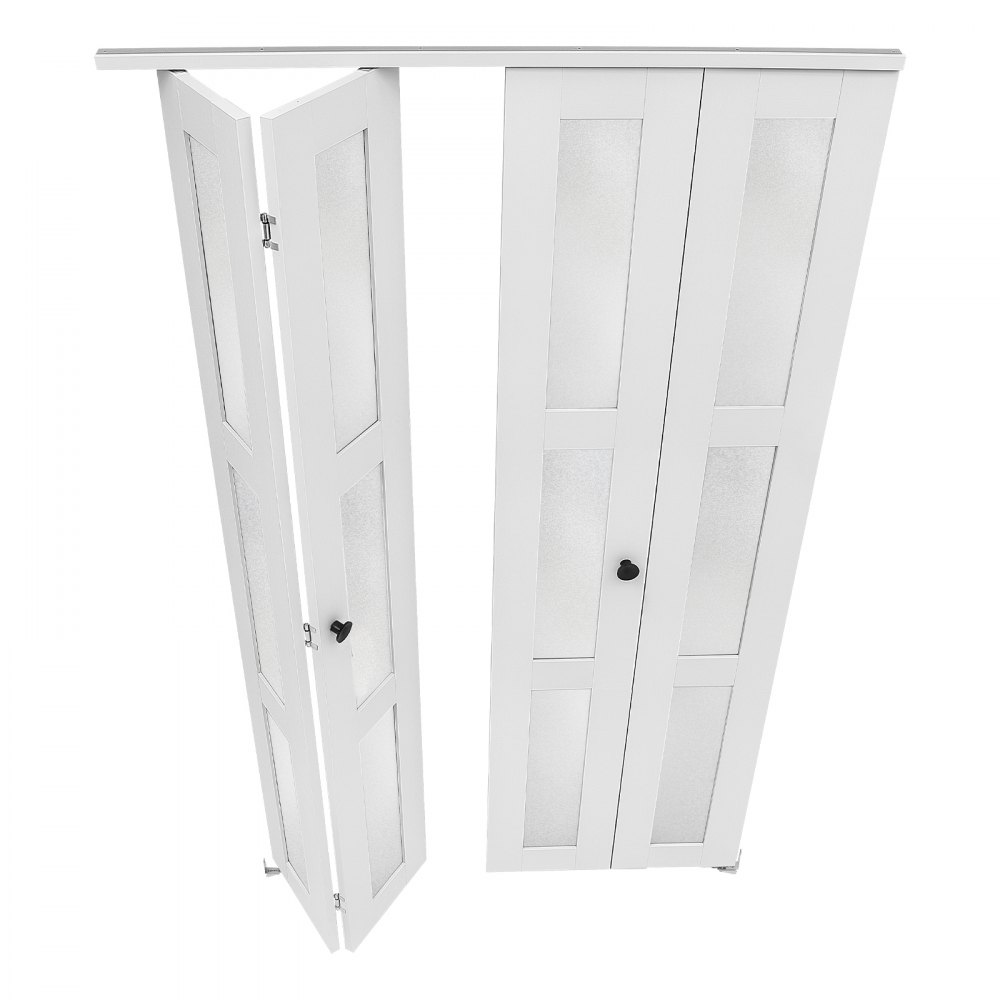 VEVOR Bifold Closet Door 4-Panel, 48" (Four 12") x 80", 3-Lite Frosted Glass Bifold Barn Door with Metal Hardware Kit & Sturdy Composite Frame, Modern Stylish & Space-Saving for Closets Bedrooms