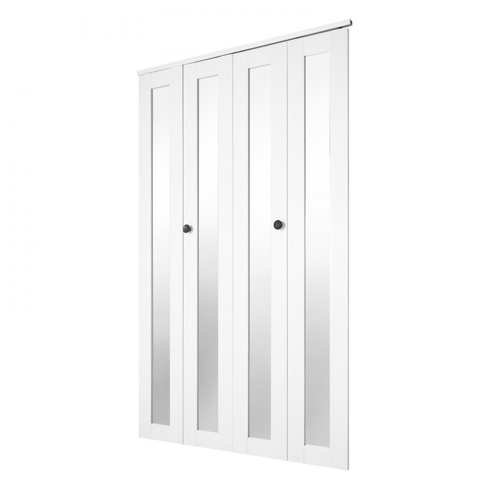 VEVOR Bifold Closet Door 4-Panel, 48" (Four 12") x 80", Full-Length Mirrored Bifold Barn Door with Metal Hardware Kit & Sturdy Composite Frame, Modern Stylish & Space-Saving for Closets Bedrooms