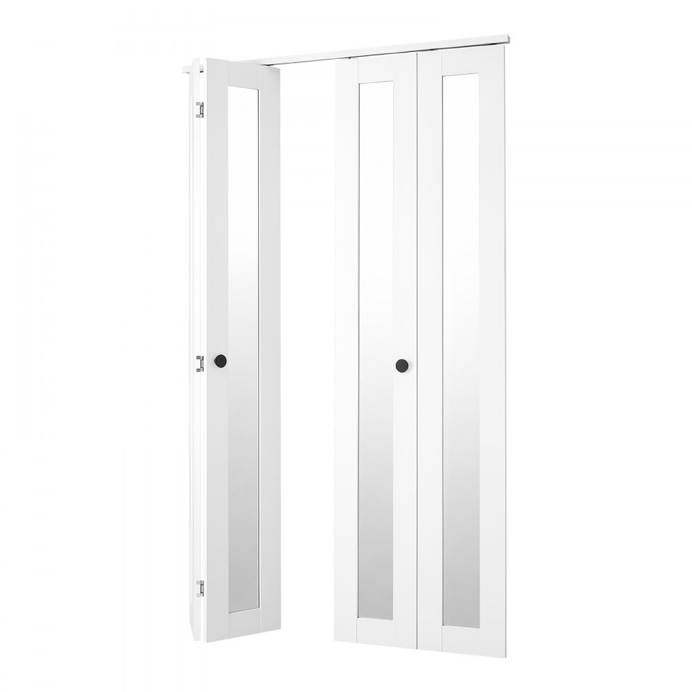 VEVOR Bifold Closet Door 4-Panel, 48" (Four 12") x 80", Full-Length Mirrored Bifold Barn Door with Metal Hardware Kit & Sturdy Composite Frame, Modern Stylish & Space-Saving for Closets Bedrooms