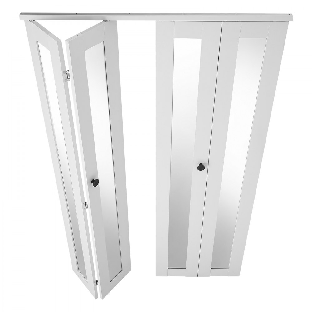 VEVOR Bifold Closet Door 4-Panel, 48" (Four 12") x 80", Full-Length Mirrored Bifold Barn Door with Metal Hardware Kit & Sturdy Composite Frame, Modern Stylish & Space-Saving for Closets Bedrooms