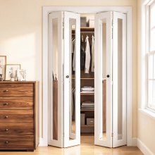 VEVOR Bifold Closet Door 4-Panel, 48" (Four 12") x 80", Full-Length Mirrored Bifold Barn Door with Metal Hardware Kit & Sturdy Composite Frame, Modern Stylish & Space-Saving for Closets Bedrooms