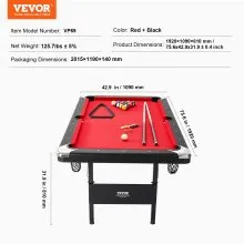 VEVOR Billiards Table, 6.3 ft Pool Table, Portable Foldable Space-Saving Table, Billiard Table Set Includes Balls, Cues, Chalks and Brush, Black with Red Cloth, Perfect for Family Game Room Kid Adult