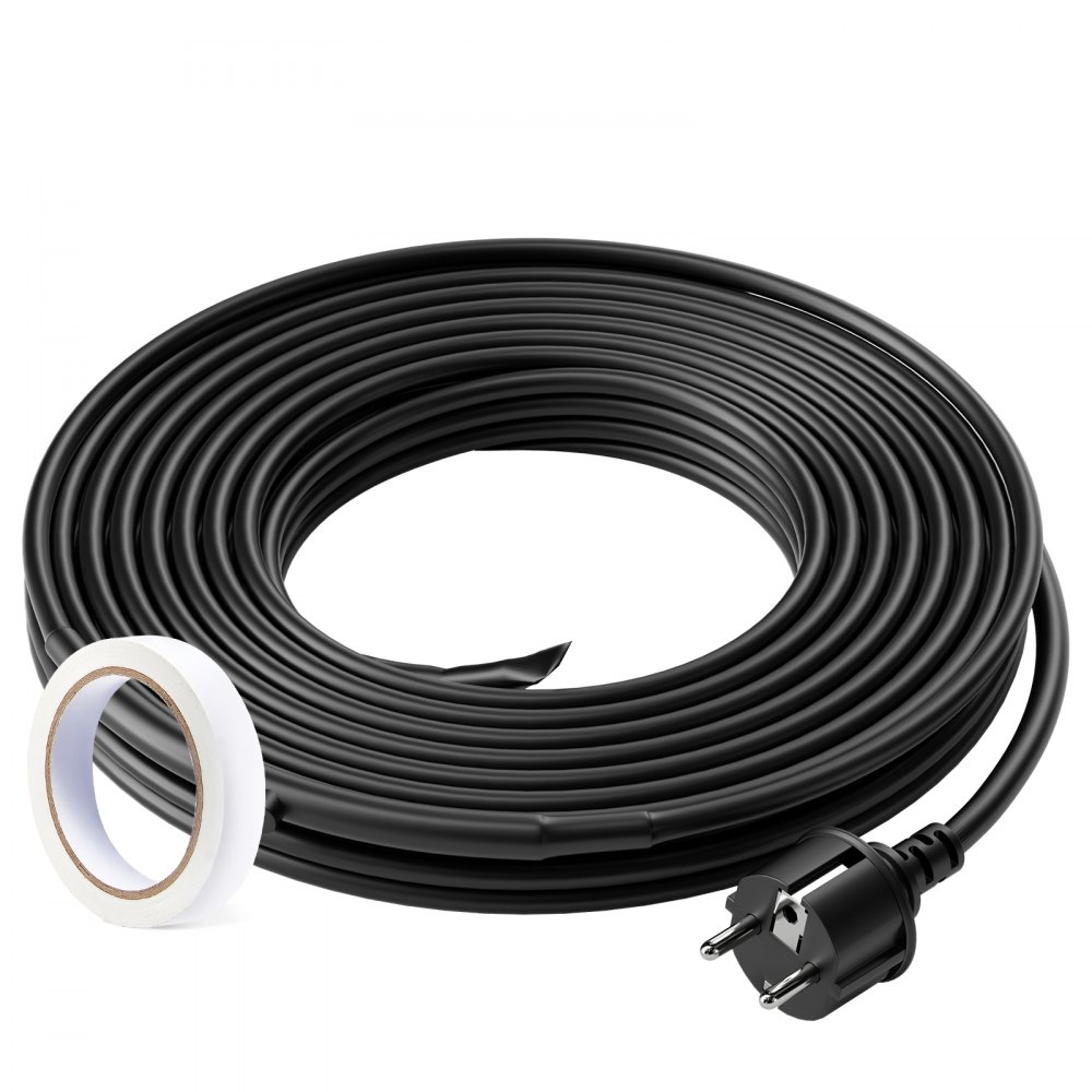 VEVOR Self-Regulating Pipe Heating Cable, 3.7m 16.4W/m Heat Tape for Pipes Freeze Protection, Water Pipe Heat Cable with Built-in Thermostat Protects PVC Hose, Metal and Plastic Pipe from Freezing
