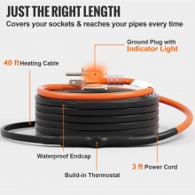 Self-Regulating Pipe Heating Cable 40FT 5W/FT Heat Tape with Thermostat