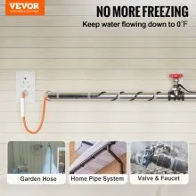 VEVOR Self-Regulating Pipe Heating Cable, 15FT 5W/FT Heat Tape for Pipes Freeze Protection, Water Pipe Heat Cable with Built-in Thermostat Protects PVC Hose, Metal and Plastic Pipe from Freezing