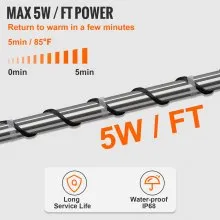 VEVOR Self-Regulating Pipe Heating Cable, 15FT 5W/FT Heat Tape for Pipes Freeze Protection, Water Pipe Heat Cable with Built-in Thermostat Protects PVC Hose, Metal and Plastic Pipe from Freezing