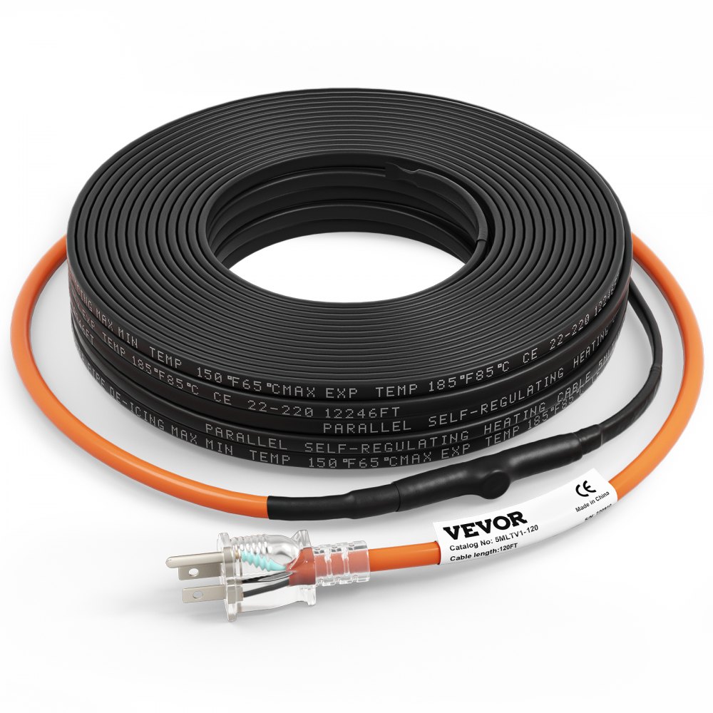 VEVOR Câble chauffant autorégulant pour tuyaux, ruban chauffant de 120 pieds 5 W/pied pour la protection des tuyaux contre le gel, protège les tuyaux en PVC, les tuyaux en métal et en plastique du gel, 120 V