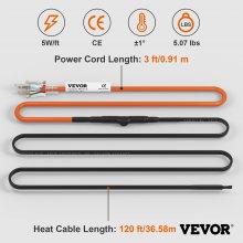 VEVOR Câble chauffant autorégulant pour tuyaux, ruban chauffant de 120 pieds 5 W/pied pour la protection des tuyaux contre le gel, protège les tuyaux en PVC, les tuyaux en métal et en plastique du gel, 120 V