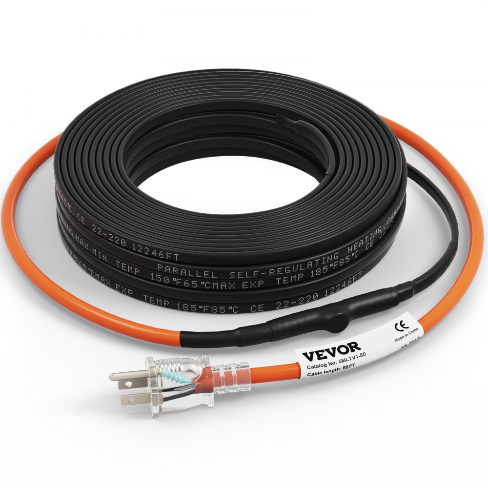 VEVOR Câble chauffant autorégulant pour tuyaux, ruban chauffant de 80 pieds 5 W/pied pour la protection des tuyaux contre le gel, protège les tuyaux en PVC, les tuyaux en métal et en plastique du gel, 120 V
