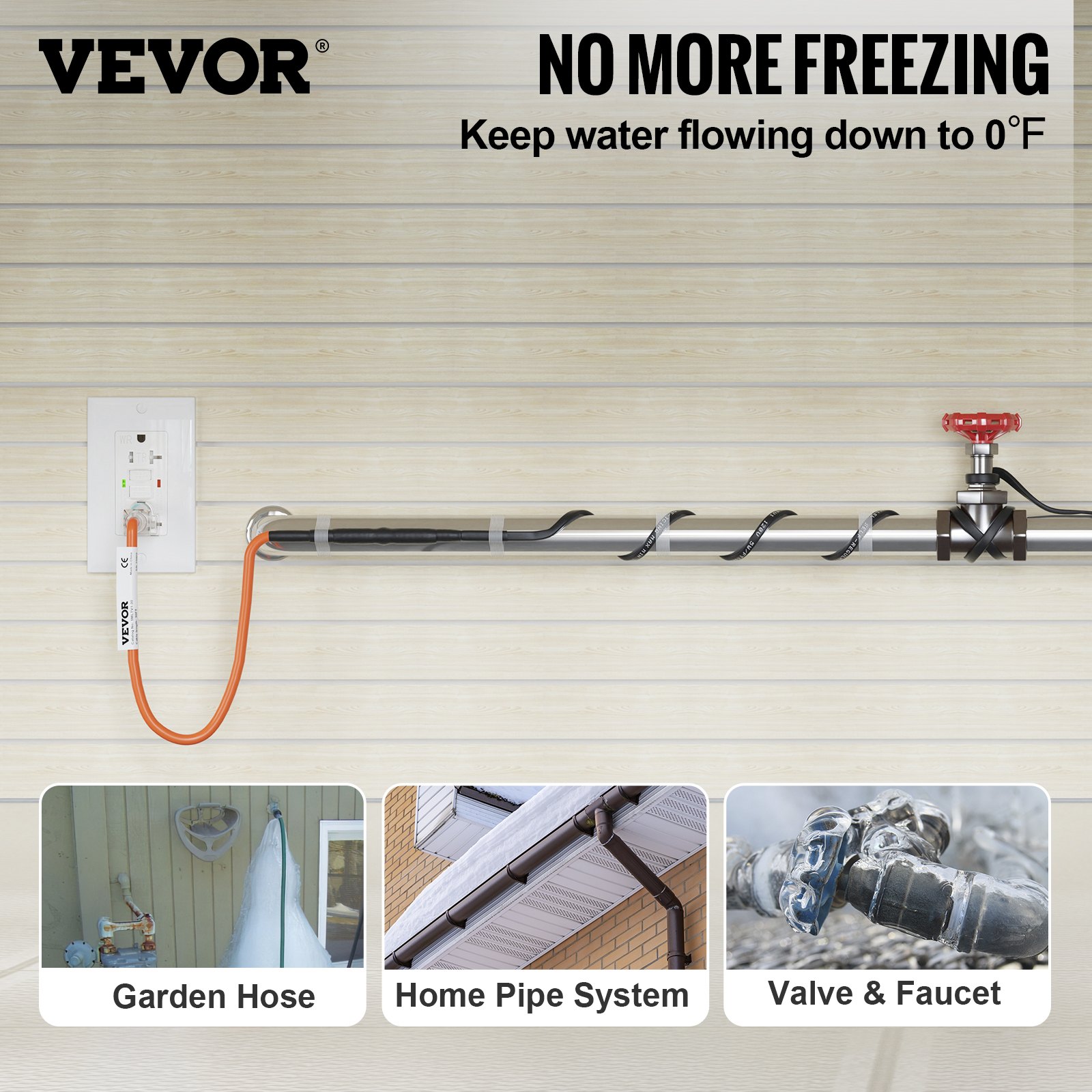 VEVOR Self-Regulating Pipe Heating Cable, 30-feet 5W/ft Heat Tape for Pipes Freeze Protection, Protects PVC Hose, Metal and Plastic Pipe from Freezing, 120V
