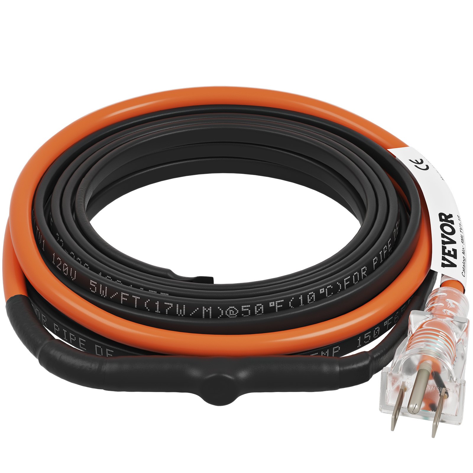 VEVOR Self-Regulating Pipe Heating Cable, 18-feet 5W/ft Heat Tape for Pipes Freeze Protection, Protects PVC Hose, Metal and Plastic Pipe from Freezing, 120V