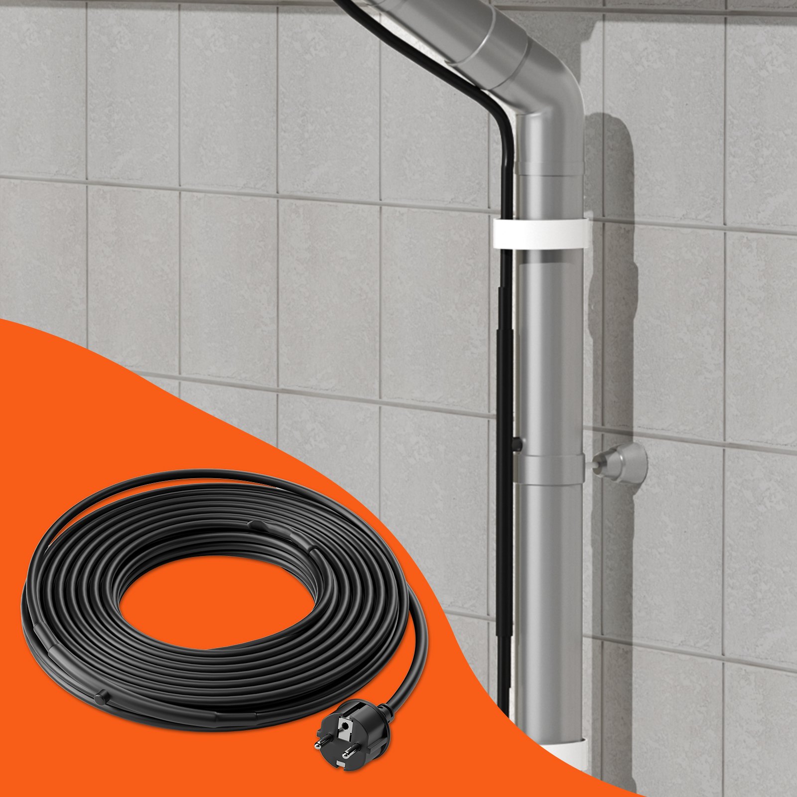 VEVOR Self-Regulating Pipe Heating Cable, 5.5m 16.4W/m Heat Tape for Pipes Freeze Protection, Water Pipe Heat Cable with Built-in Thermostat Protects PVC Hose, Metal and Plastic Pipe from Freezing