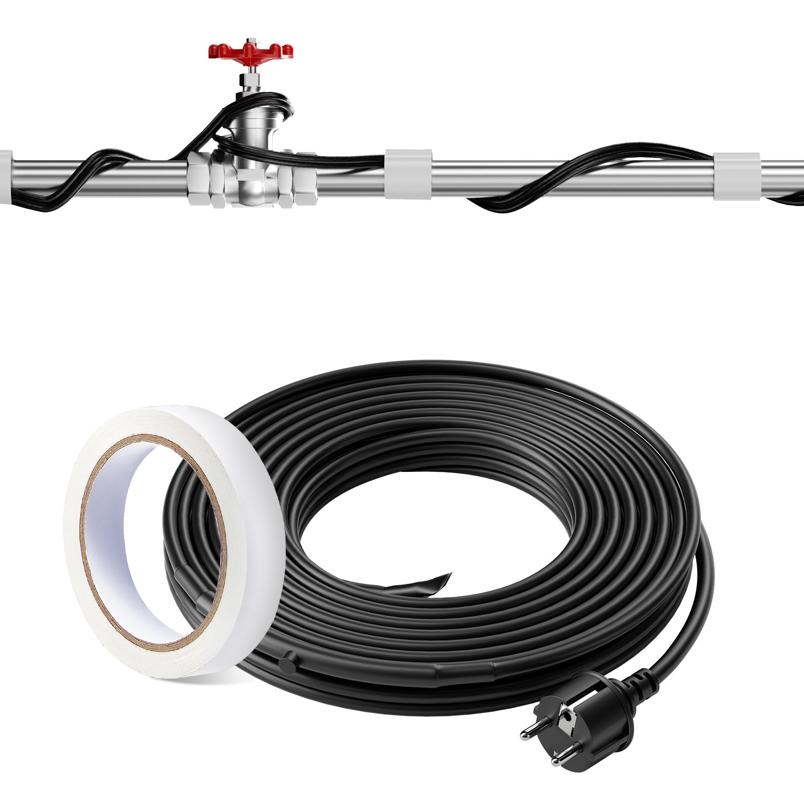 VEVOR Self-Regulating Pipe Heating Cable, 5.5m 16.4W/m Heat Tape for Pipes Freeze Protection, Water Pipe Heat Cable with Built-in Thermostat Protects PVC Hose, Metal and Plastic Pipe from Freezing