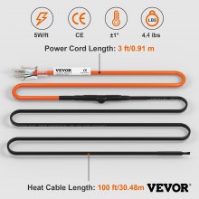 VEVOR Self-Regulating Pipe Heating Cable, 100-feet 5W/ft Heat Tape for Pipes Freeze Protection, Protects PVC Hose, Metal and Plastic Pipe from Freezing, 120V