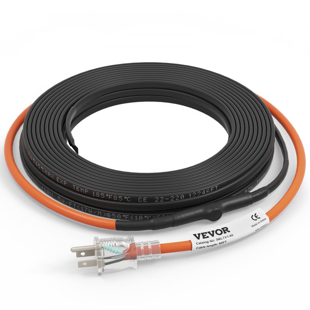VEVOR Câble chauffant autorégulant pour tuyaux, ruban chauffant de 60 pieds 5 W/pied pour la protection des tuyaux contre le gel, protège les tuyaux en PVC, les tuyaux en métal et en plastique du gel, 120 V