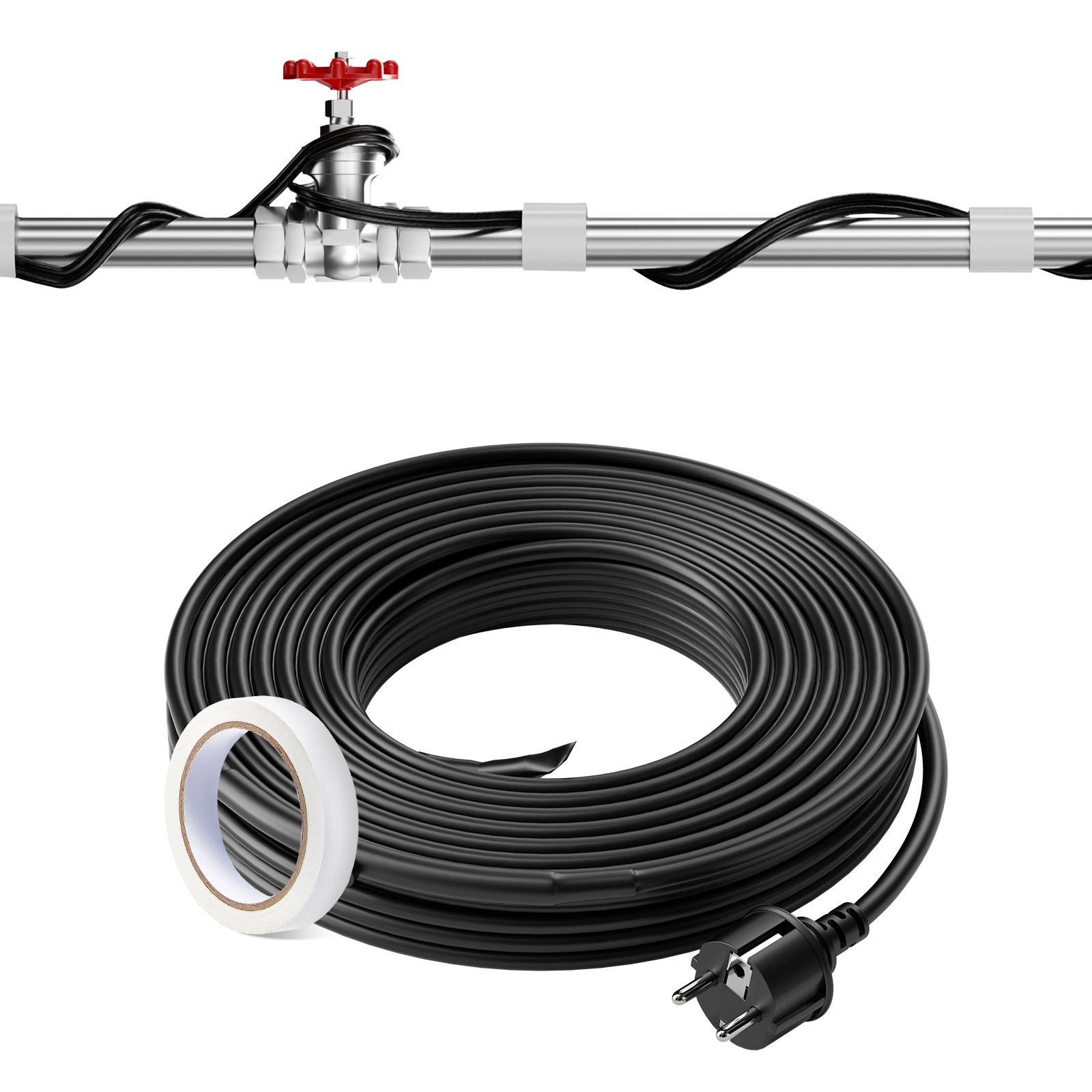 VEVOR Self-Regulating Pipe Heating Cable, 60-feet 5W/ft Heat Tape for Pipes Freeze Protection, Protects PVC Hose, Metal and Plastic Pipe from Freezing, 120V