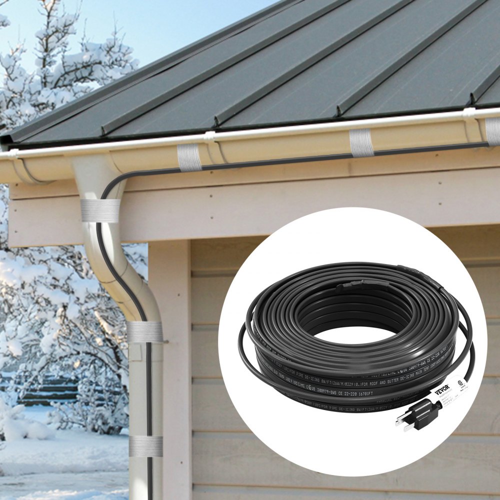 VEVOR Self-Regulating Pipe Heating Cable, 100-feet 5W/ft Heat Tape for Pipes, Roof Snow Melting De-icing, Gutter and Pipe Freeze Protection, 120V