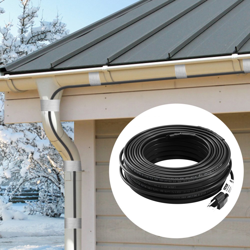 VEVOR Self-Regulating Pipe Heating Cable, 80-feet 5W/ft Heat Tape for Pipes, Roof Snow Melting De-icing, Gutter and Pipe Freeze Protection, 120V