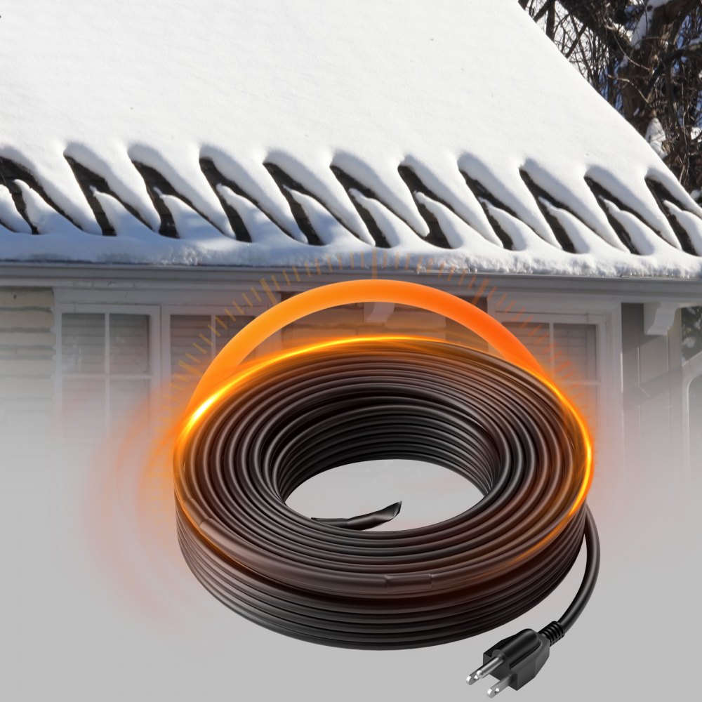 VEVOR Self-Regulating Pipe Heating Cable, 100FT 5W/FT Heat Tape for Pipes, Roof Snow Melting De-icing, Gutter and Pipe Freeze Protection
